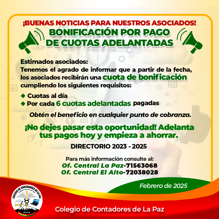Bonificación por pago adelantado de cuotas