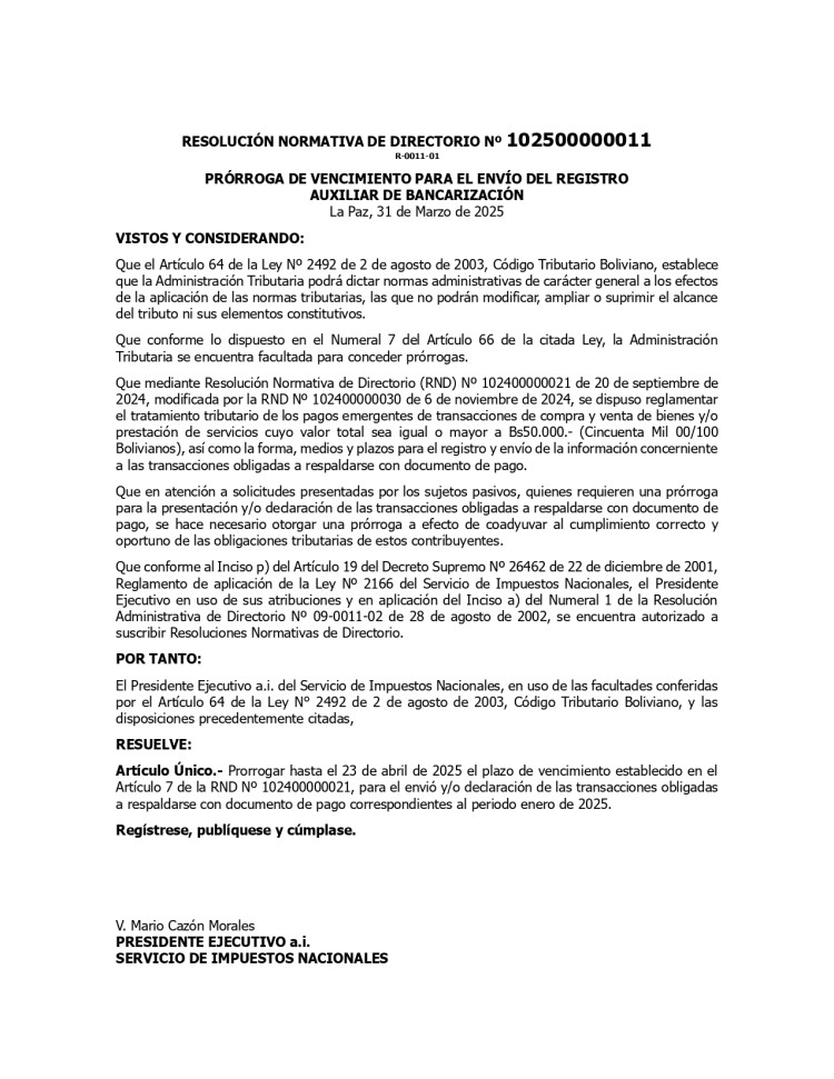 📢 IMPORTANTE | PRÓRROGA PARA EL ENVÍO DEL REGISTRO AUXILIAR DE BANCARIZACIÓN